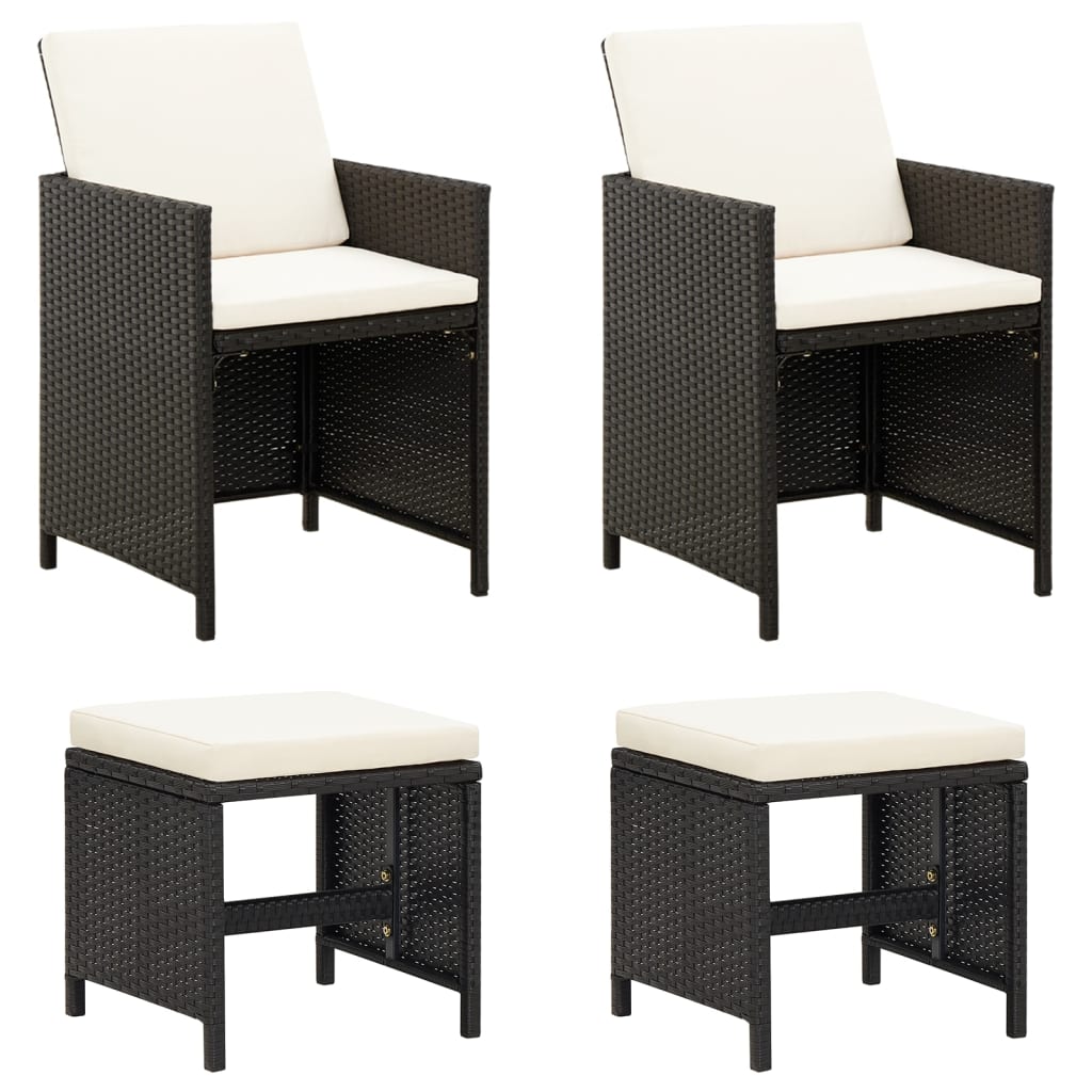foto del prodotto set sedie da giardino con poggiapiedi 4 pz in polyrattan nero cod mxl 23210