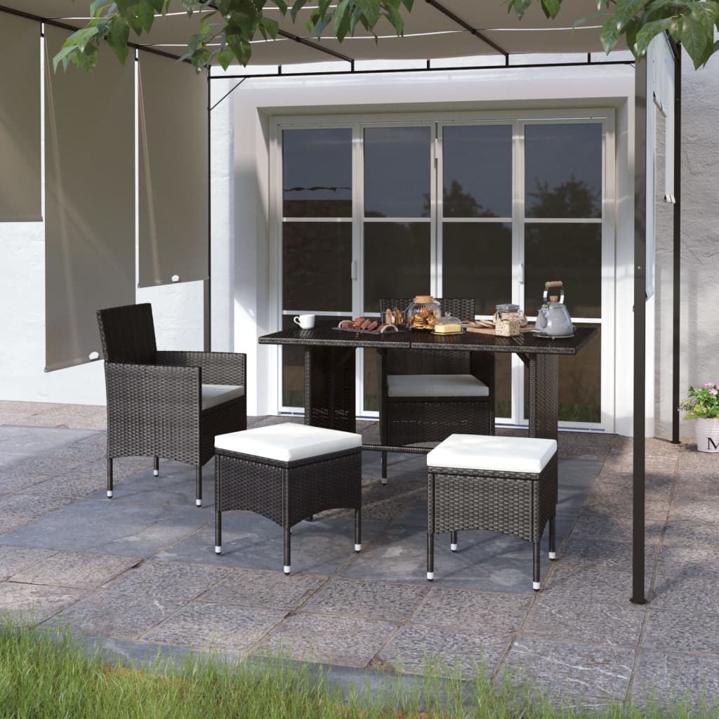 foto del prodotto set sedie da giardino con poggiapiedi 4 pz in polyrattan nero cod mxl 71187
