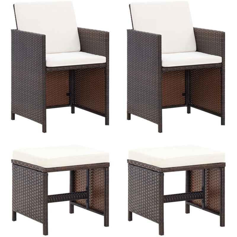 foto del prodotto set sedie da giardino e poggiapiedi 4 pz in polyrattan marrone