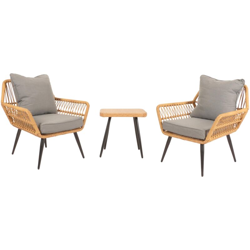 foto del prodotto set sedie e tavolino da giardino balcone terrazzo in polyrattan e cuscino grigio scuro 040006697