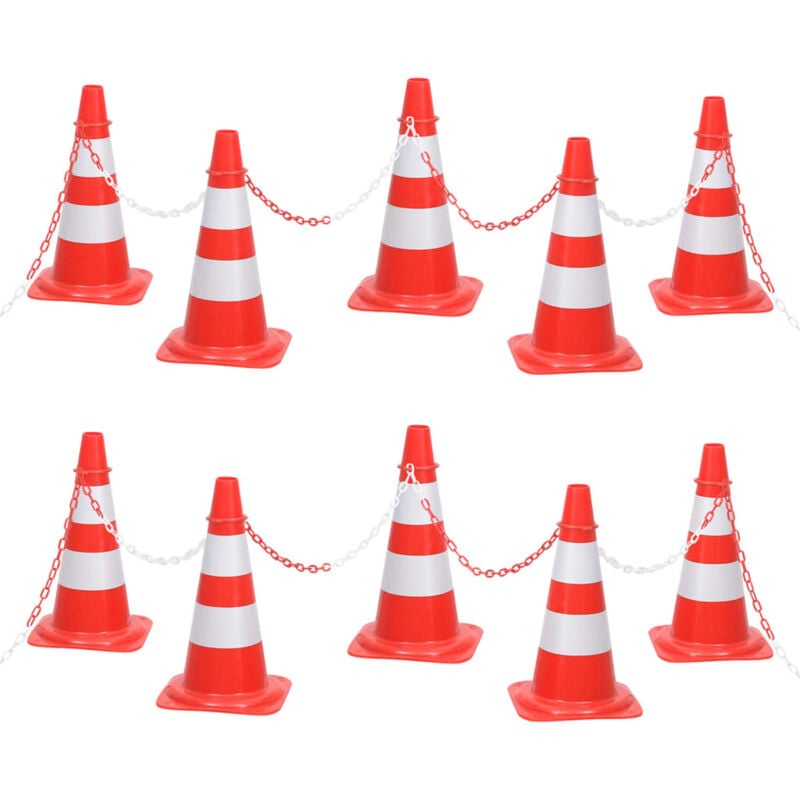 foto del prodotto set segnaletica coni stradali e catena da 10 m rosso bianco vidaxl