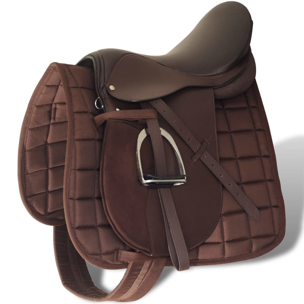 foto del prodotto set sella equitazione 16 in pelle naturale marrone 14 cm 5 in 1 cod mxl 69074