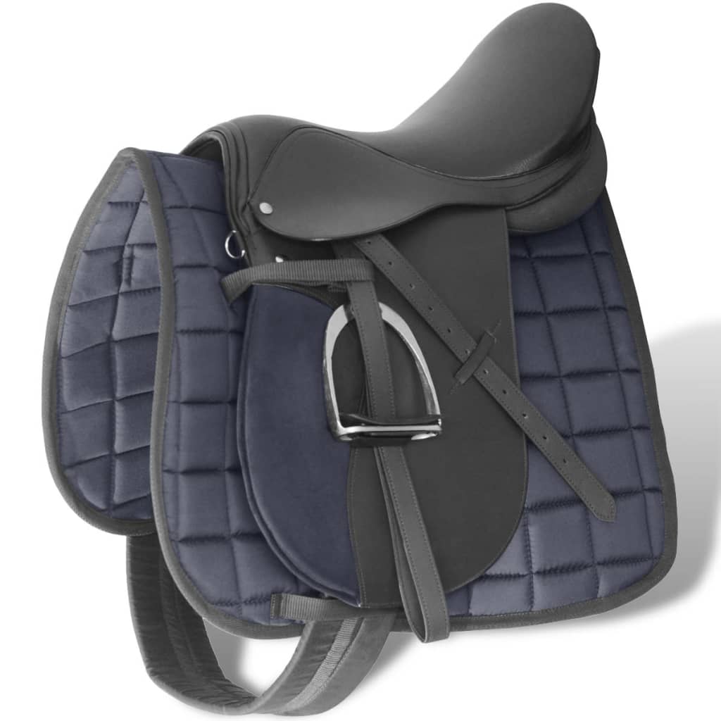 foto del prodotto set sella equitazione 17,5 in pelle naturale nera 18 cm 5 in 1cod mxl 130953