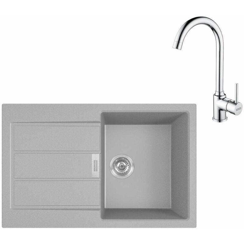 foto del prodotto set set da cucina t104, lavello in tectonite s2d 611 78 e miscelatore fp 9000.031, grigio cromo 143.0675.727 franke