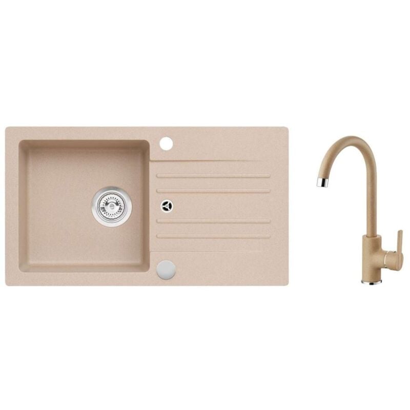 foto del prodotto set set lavello in granito cortina 140 e miscelatore tonia, beige seta733 alveus