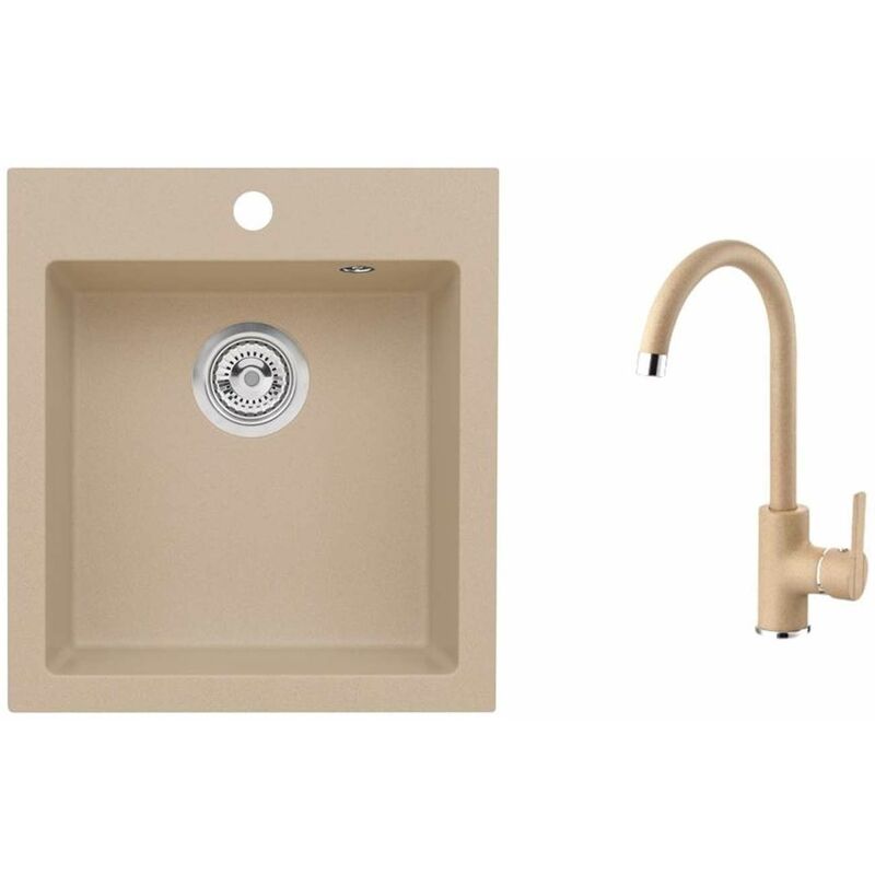 foto del prodotto set set lavello in granito cortina 20 e miscelatore tonia, beige seta736 alveus