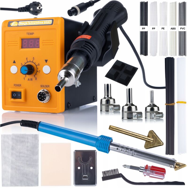 foto del prodotto set stazione di saldatura ad aria calda rosfix 858d saldatore blue lark 80w bl80w con un set di accessori plastica, rete kit prowelder mini