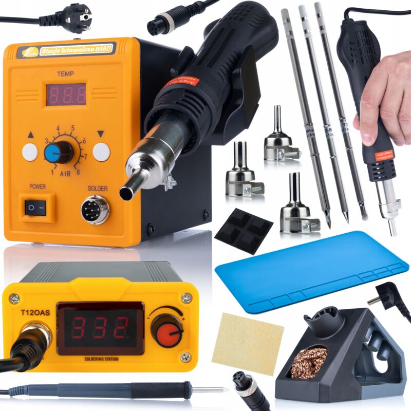 foto del prodotto set stazione saldante orange akbash standard t12oas hot air 858d punte t12 il t12 b t12 bc4 tappetino saldante in silicone