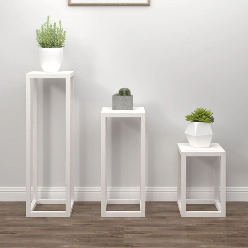 foto del prodotto set supporti per piante 3 pz bianco in legno massello di pino