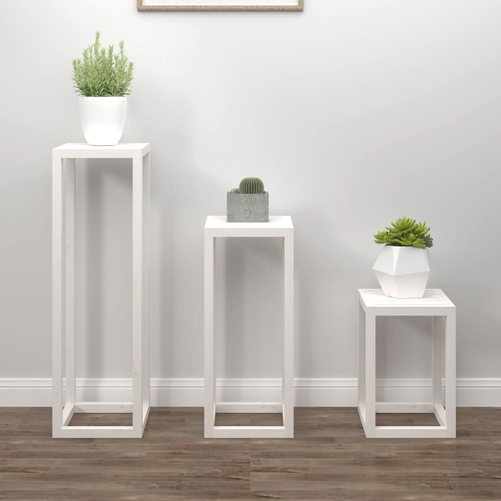 foto del prodotto set supporti per piante 3 pz bianco in legno massello di pinocod mxl 102317