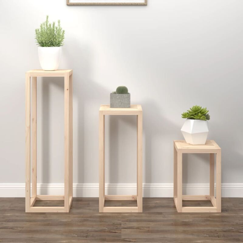 foto del prodotto set supporti per piante 3 pz in legno massello di pino
