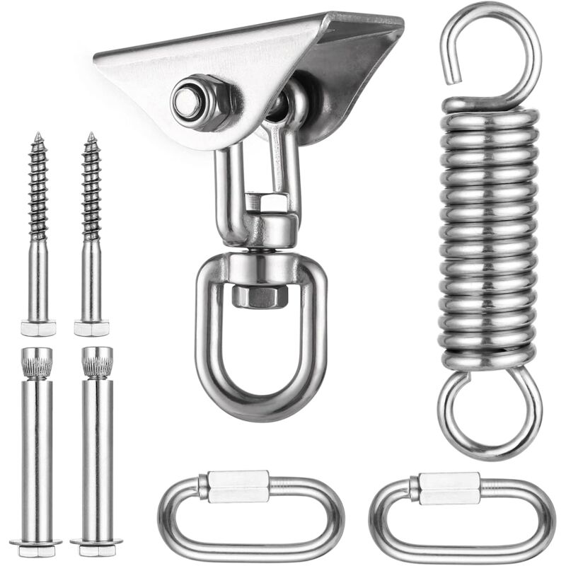 foto del prodotto set suspension hanging chair, gancio per soffitto a 360 , gancio soffitto girevole, gancio per sacco boxe in acciaio inox, supporto da soffitto fino