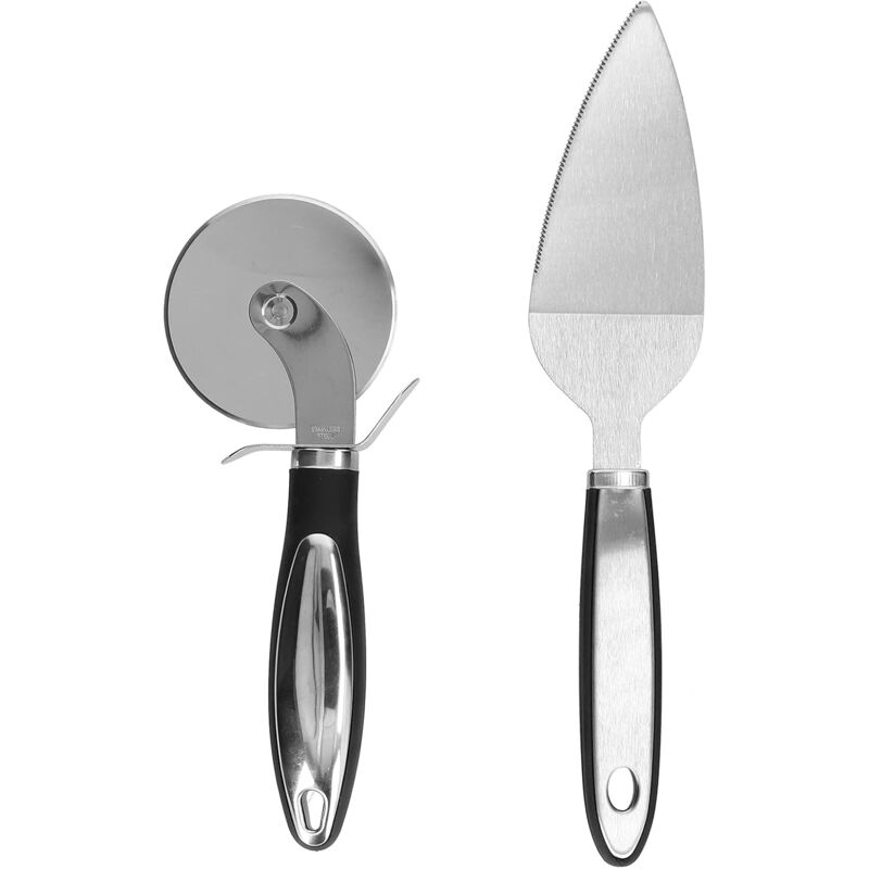 foto del prodotto set taglia pizza, 2 pezzi set, spatola per pizza in acciaio inox, spatola per pizza in acciaio inox con impugnatura antiscivolo per cuocere la pizza