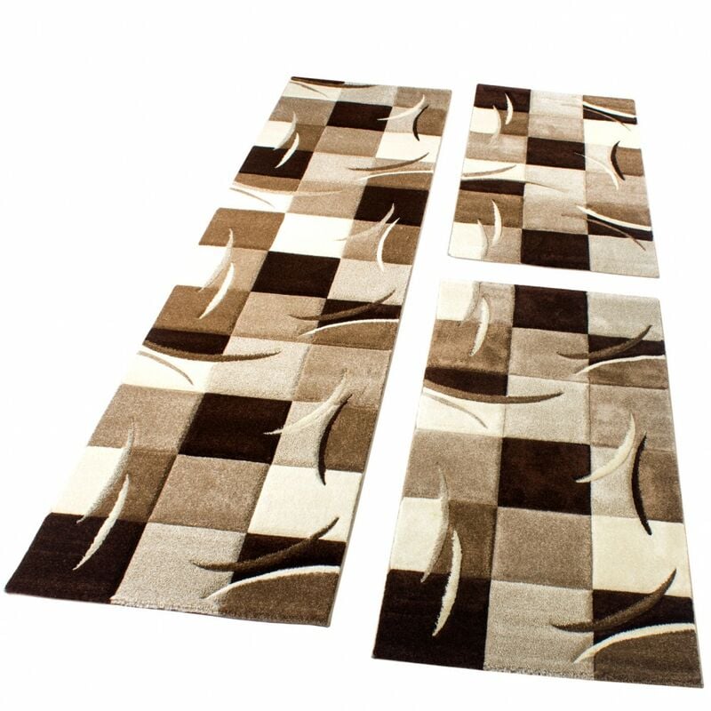 foto del prodotto set tappeti guide corridoio 3 pezzi motivo quadri marrone, panna, beige 2 pezzi 60x110 1 pezzo 80x300 paco home