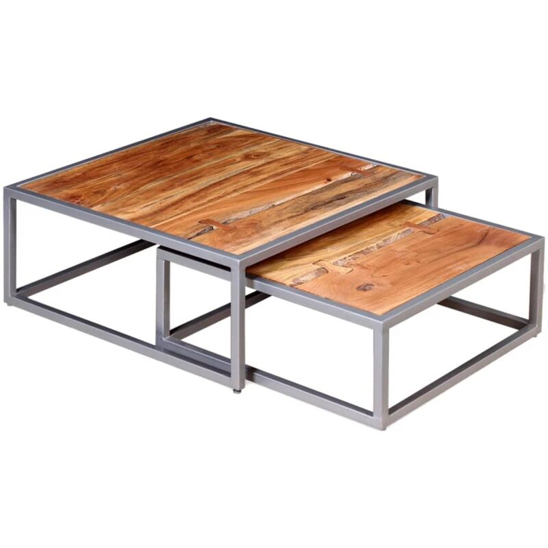 foto del prodotto set tavolini da salotto 2 pz in legno massello di acacia vidaxl