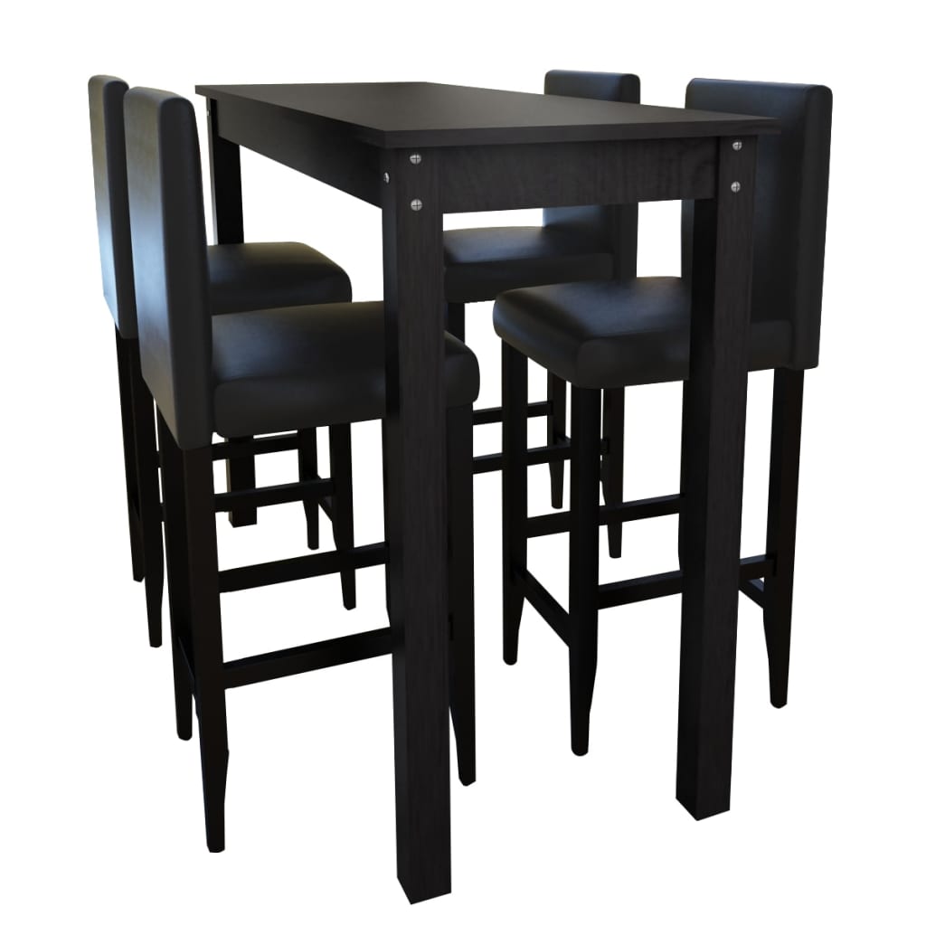 foto del prodotto set tavolino da bar con 4 sgabelli neri cod mxl 25021