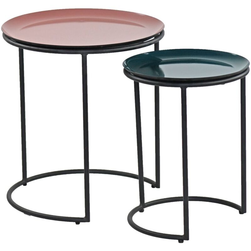 foto del prodotto set tavolino da caff tondo rosa e verdone in metallo 40x45 30x40 cm
