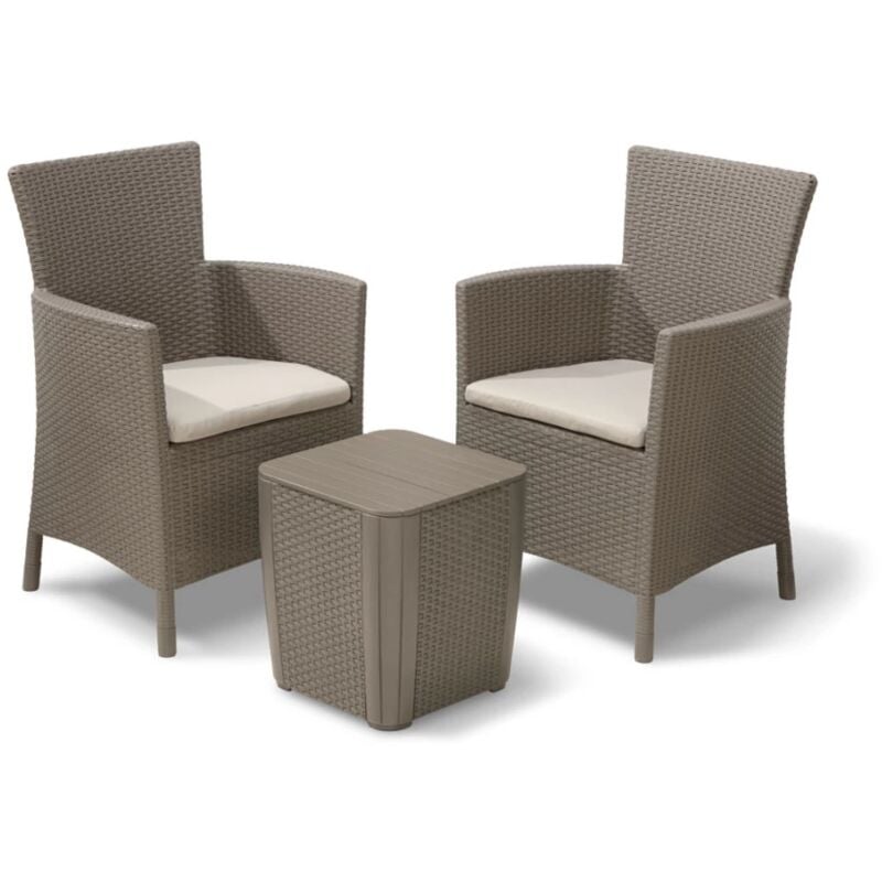 foto del prodotto set tavolino e 2 poltrone da giardino effetto rattan keter iowa balcony cappuccino