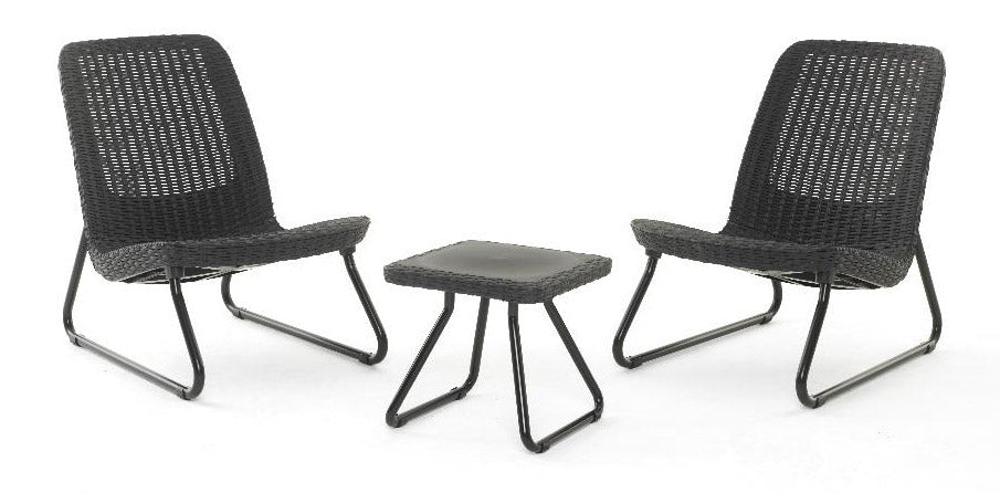 foto del prodotto set tavolino e 2 poltrone da giardino effetto rattan keter rio patio antracite