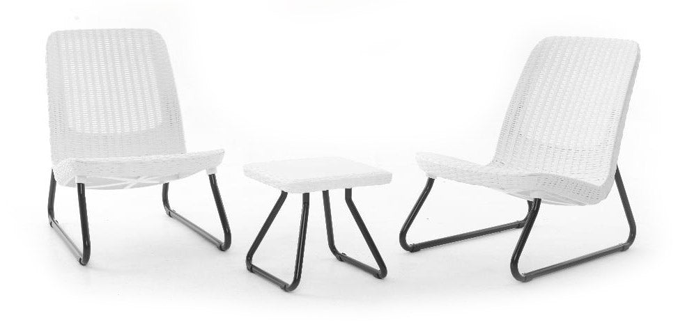 foto del prodotto set tavolino e 2 poltrone da giardino effetto rattan keter rio patio bianco