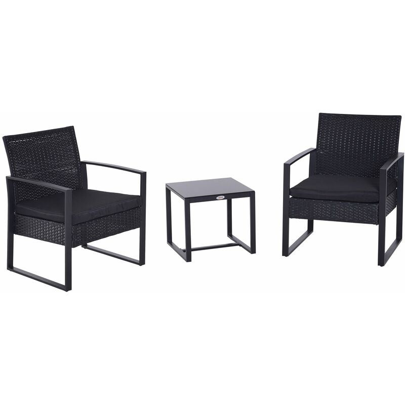 foto del prodotto set tavolino e 2 sedie da giardino in rattan sintetico con cuscini nero