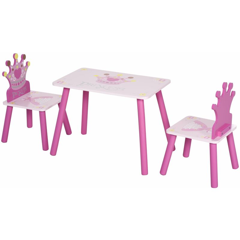 foto del prodotto set tavolino e 2 sedie per bambini in legno rosa