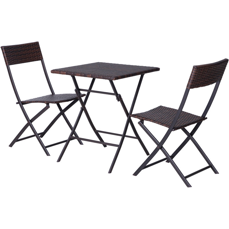 foto del prodotto set tavolino e 2 sedie pieghevoli da giardino in rattan sintetico marrone