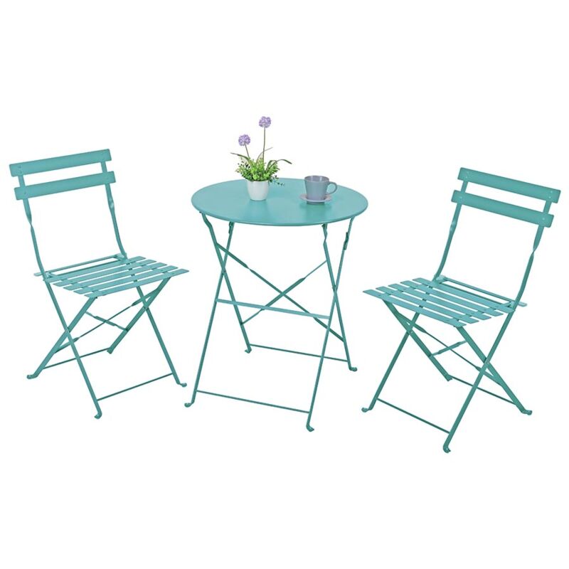 foto del prodotto set tavolino e sedie da giardino in acciaio pieghevoli dalia blu