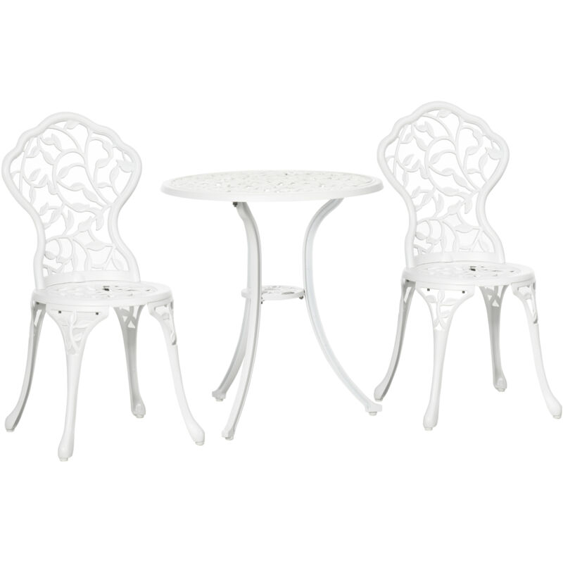 foto del prodotto set tavolino e sedie da giardino in alluminio bianco a design floreale outsunny