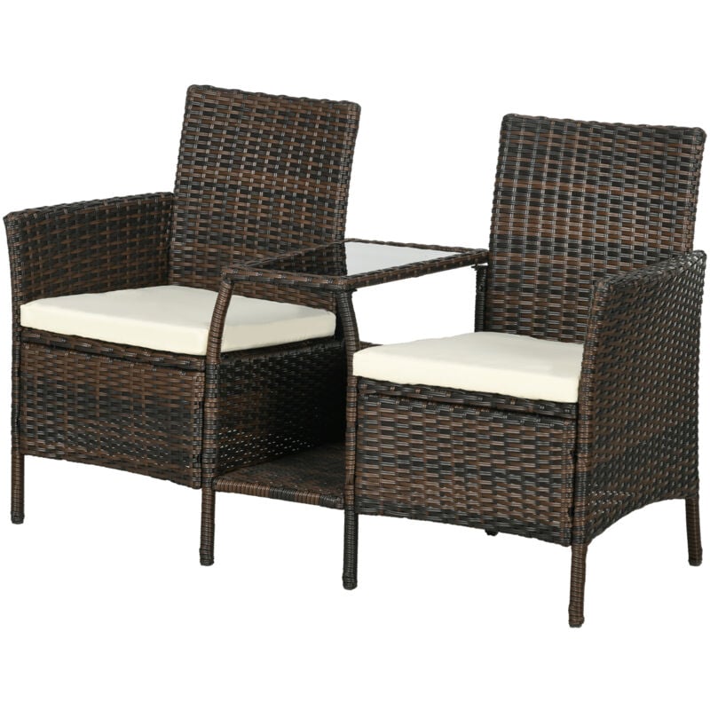 foto del prodotto set tavolino e sedie da giardino in rattan marrone per esterni outsunny