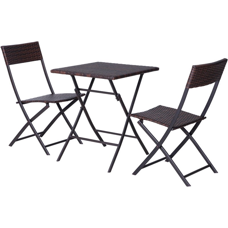 foto del prodotto set tavolino e sedie da giardino pieghevoli in rattan pe outsunny
