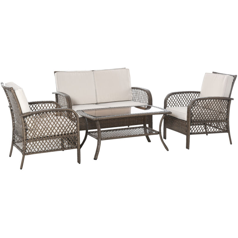 foto del prodotto set tavolino sedie divano esterno mobili giardino in rattan outsunny