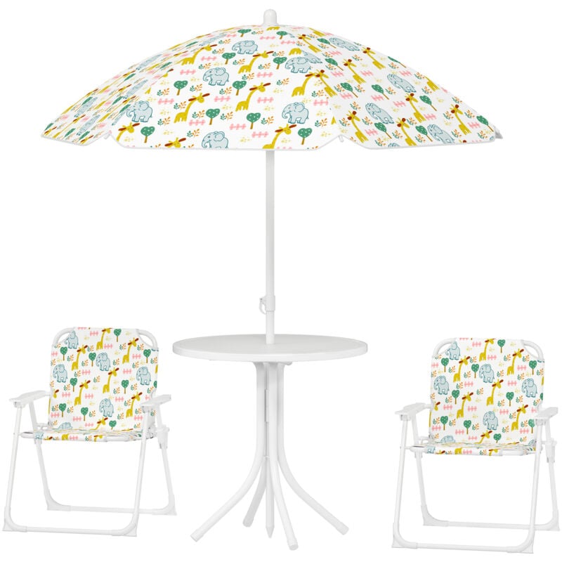 foto del prodotto set tavolo, 2 sedie e ombrellone da giardino per bimbi 2 5 anni bianco aiyaplay