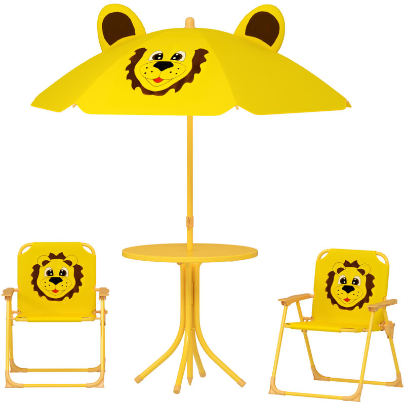 foto del prodotto set tavolo, 2 sedie e ombrellone da giardino per bimbi 2 5 anni giallo aiyaplay