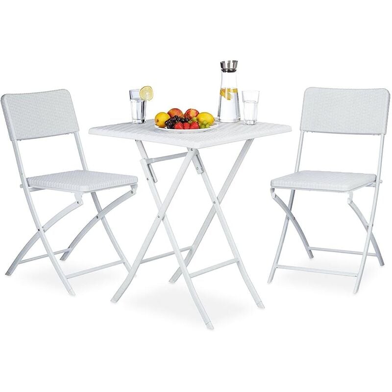 foto del prodotto set tavolo 2 sedie pieghevole arredo esterno giardino in polyrattan bianco
