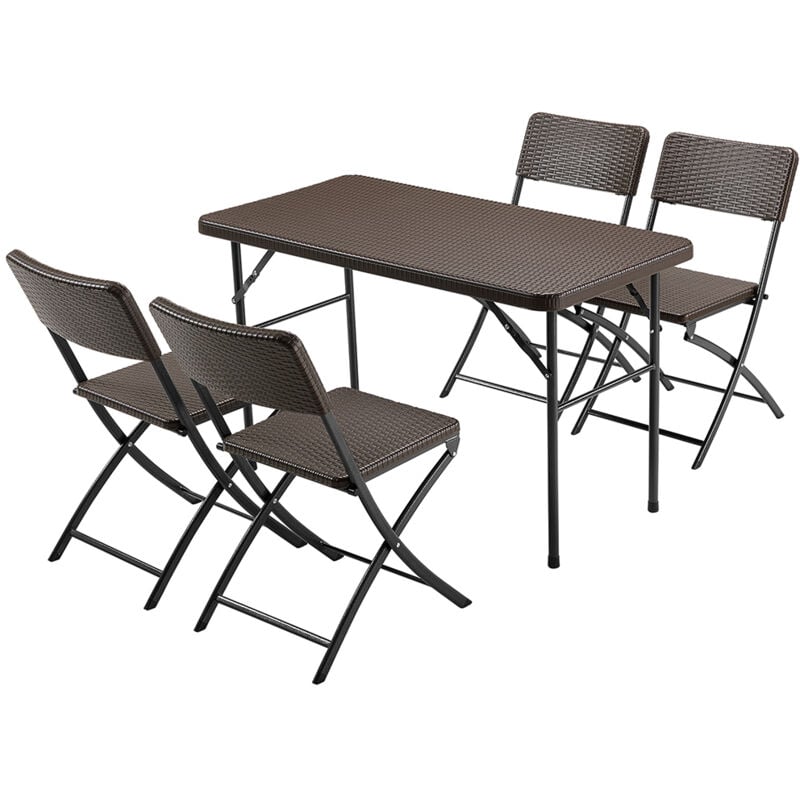 foto del prodotto set tavolo 4 sedie pieghevole arredo esterno giardino in polyrattan marrone