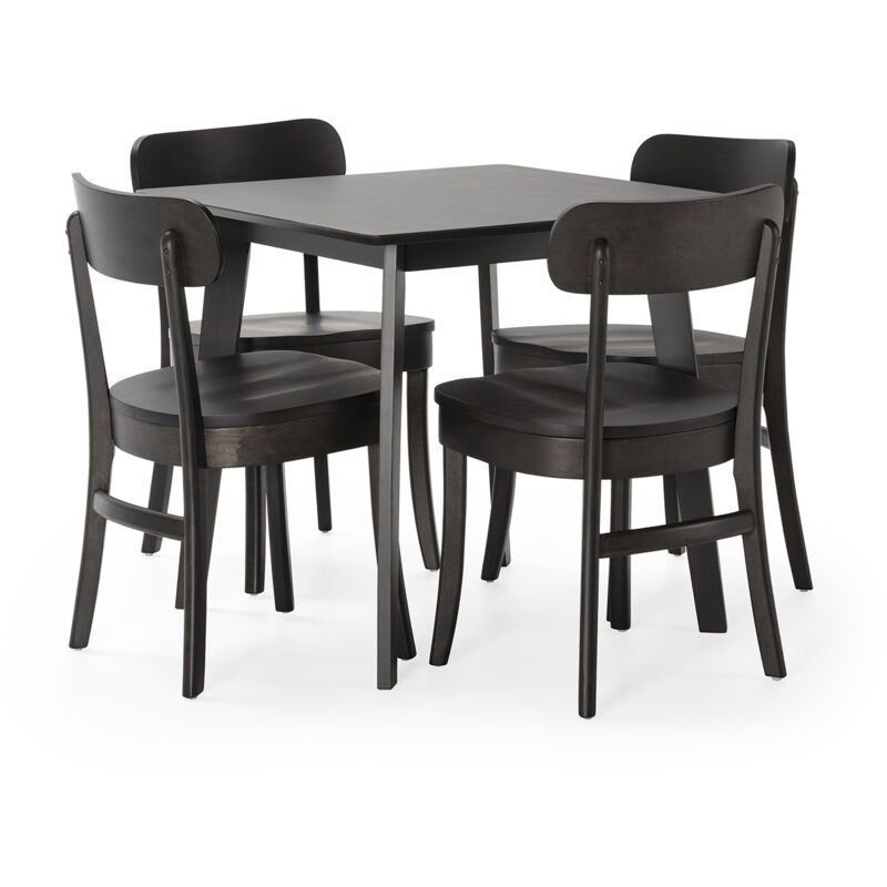 foto del prodotto set tavolo 80x80 cm e 4 sedie da pranzo nala nere