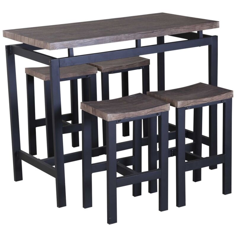 foto del prodotto set tavolo alto, bar 4 sgabelli nimes. set moderno stile industriale, legno e metallo.
