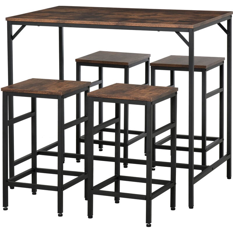 foto del prodotto set tavolo alto con 4 sgabelli in metallo e legno stile industriale homcom