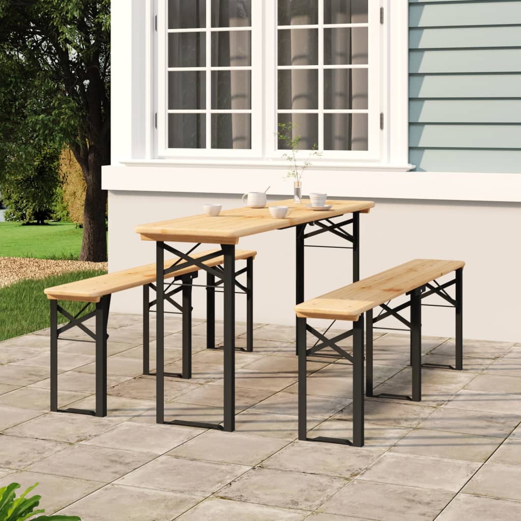 foto del prodotto set tavolo birreria pieghevole 3 pz in legno massello di abetecod mxl 105849