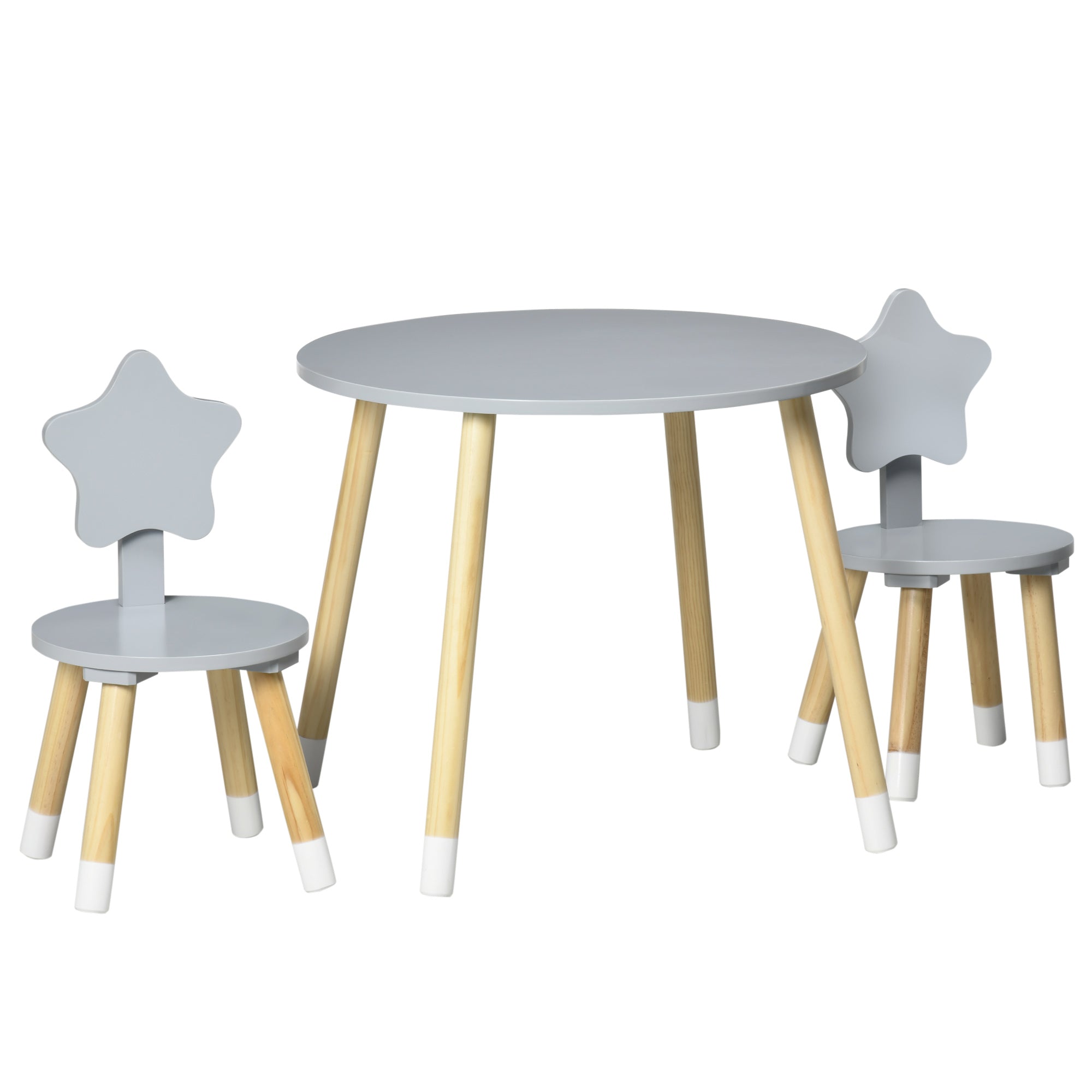 foto del prodotto set tavolo con 2 sedie per bambini in legno grigio