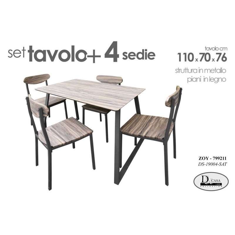 foto del prodotto set tavolo con 4 sedie cucina soggiorno tavolo cm 110x 70 x 76 h
