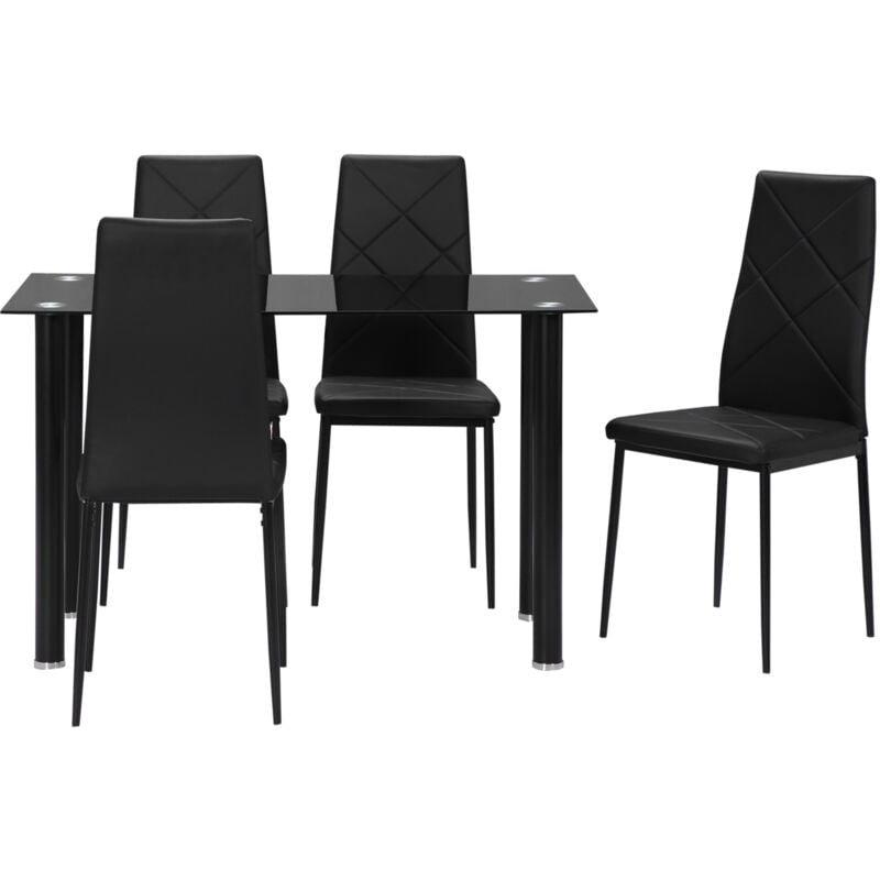 foto del prodotto set tavolo con 4 sedie da pranzo, piano in vetro e sedie imbottite nero homcom