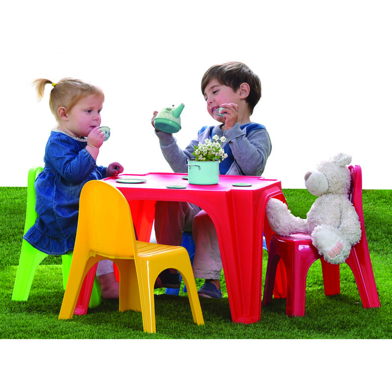 foto del prodotto set tavolo con 4 sedie per bambini in plastica multicolore