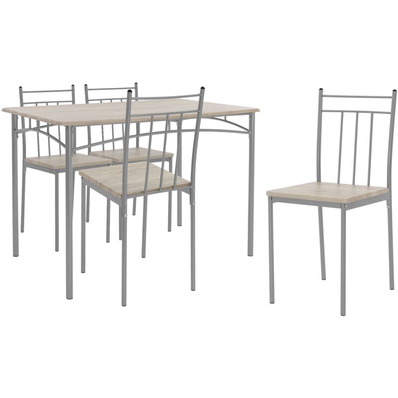 foto del prodotto set tavolo con 4 sedie per sala da pranzo in legno mdf beige rovere chiaro per la cucina gambe in metallo materiale per il montaggio incluso