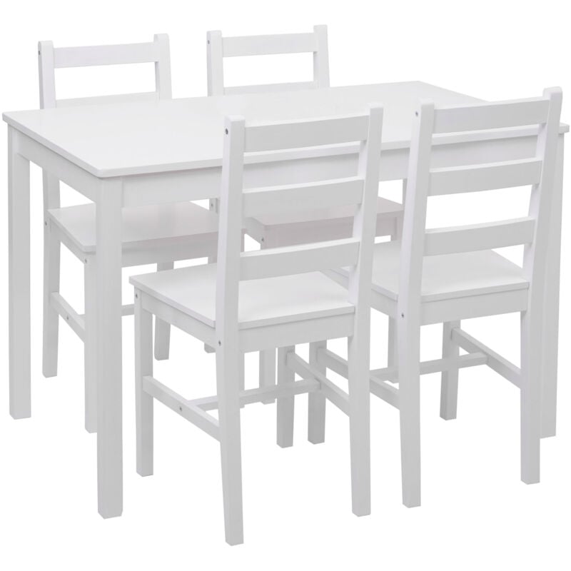 foto del prodotto set tavolo con 4x sedie country classica cucina soggiorno hhg 469 legno massello bianco