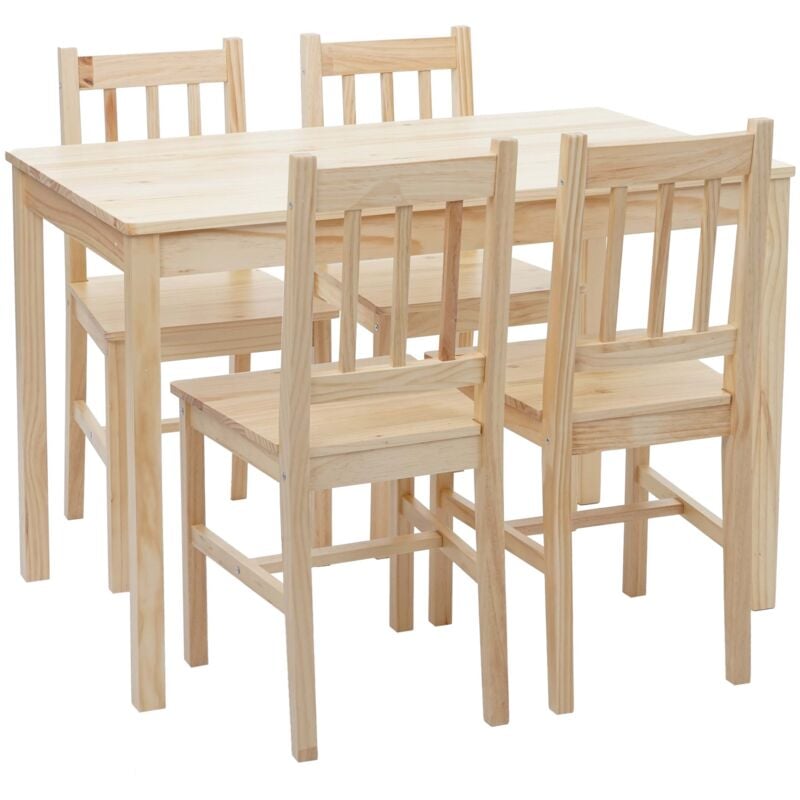 foto del prodotto set tavolo con 4x sedie country classica cucina soggiorno hhg 469 legno massello legno chiaro