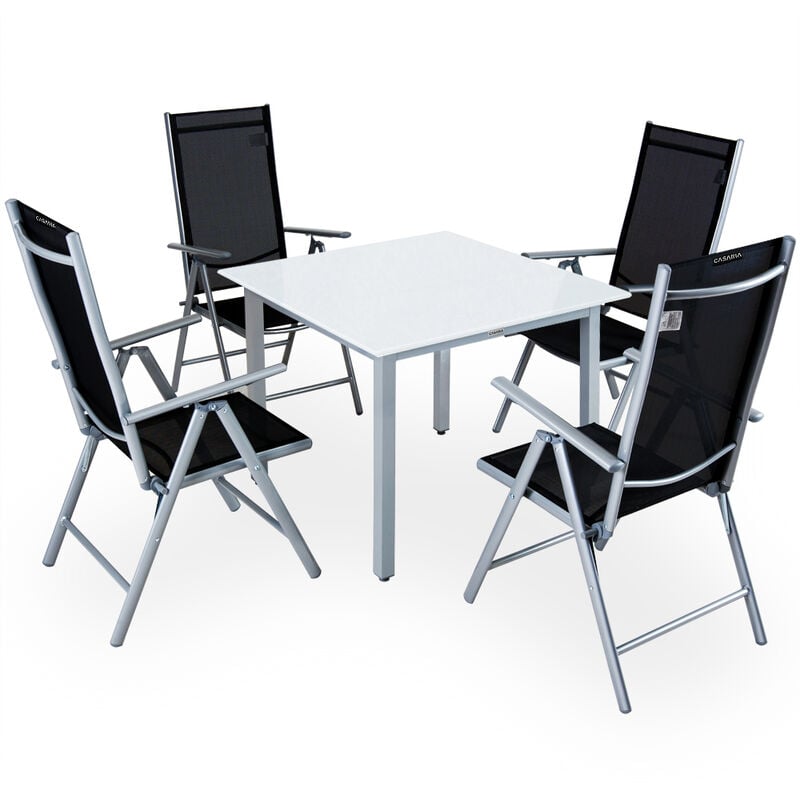 foto del prodotto set tavolo con sedie 4 1 bern in alluminio sedie pieghevoli e tavolo da giardino 90x90cm con vetro smerigliato set di mobili da giardino argento