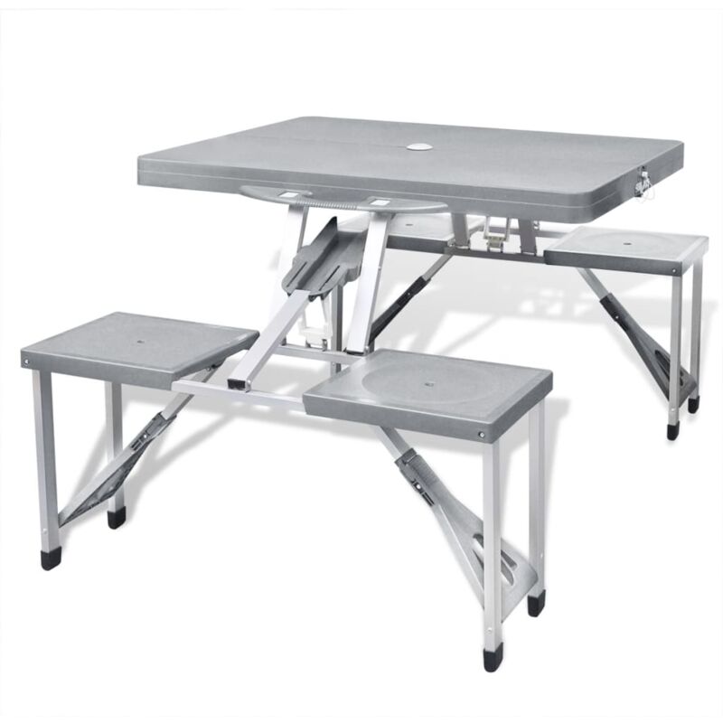 foto del prodotto set tavolo da campeggio con 4 sedie in alluminio leggero grigio