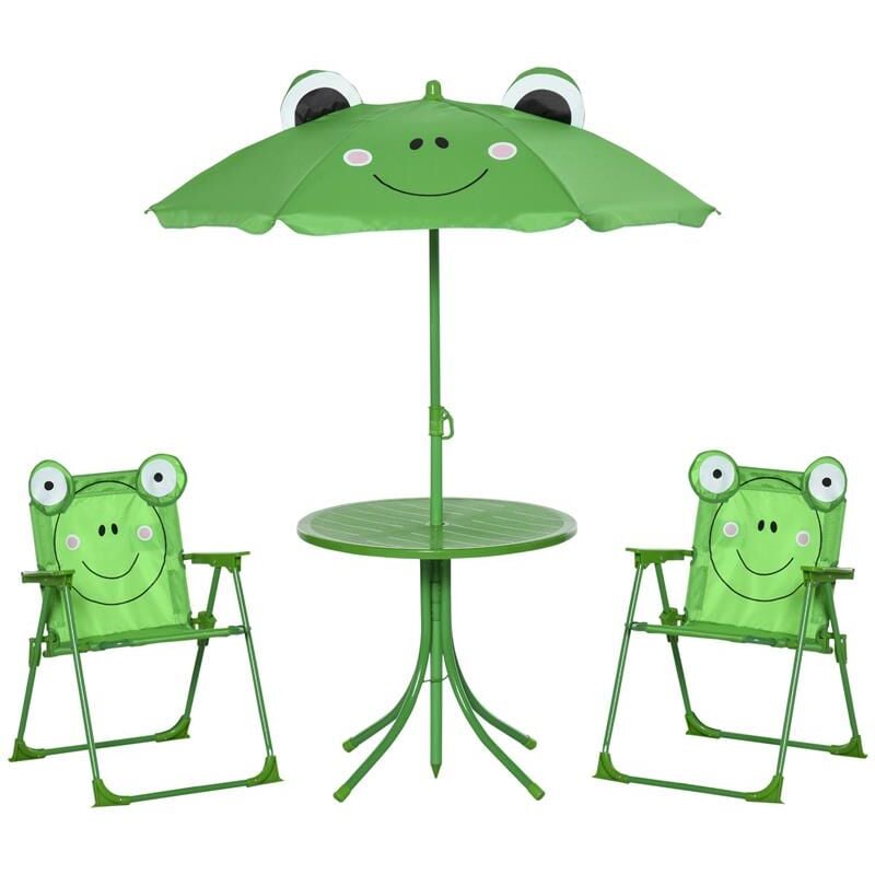 foto del prodotto set tavolo da giardino con 2 sedie pieghevoli e ombrellone per bambini
